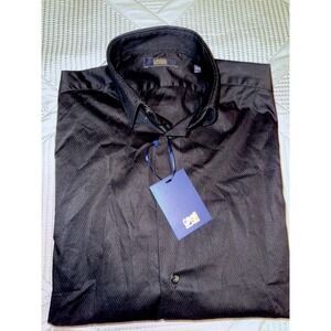 NEW Canelli Italy Black Dress Shirt Men's 15 39 Slim Fit NWT Long‎ Sleeve Button